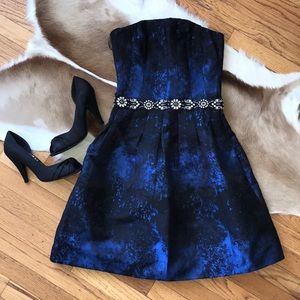 NEW H&M Strapless Blue/Black Print A-Line Dress-2